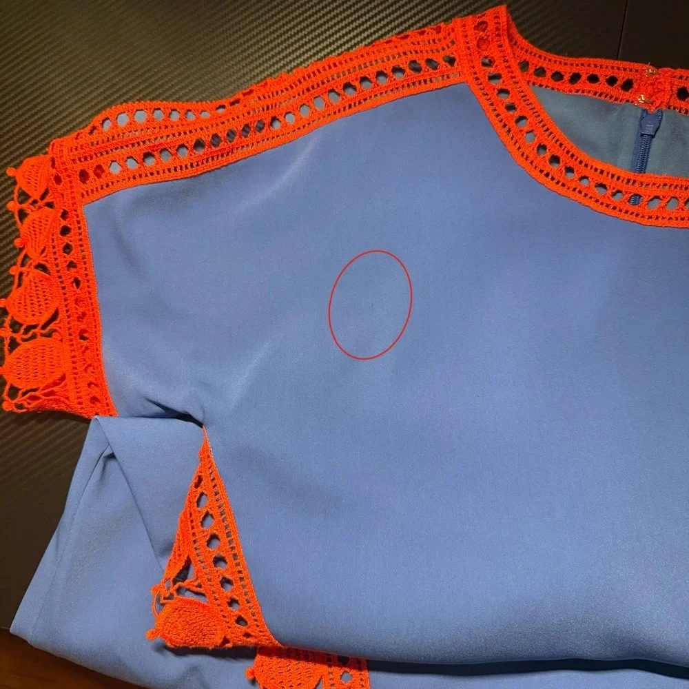 Tory Burch Marissa Runway Blue & Redish Orange Lace Shift Dress Size 2 💙 - Picture 14 of 14